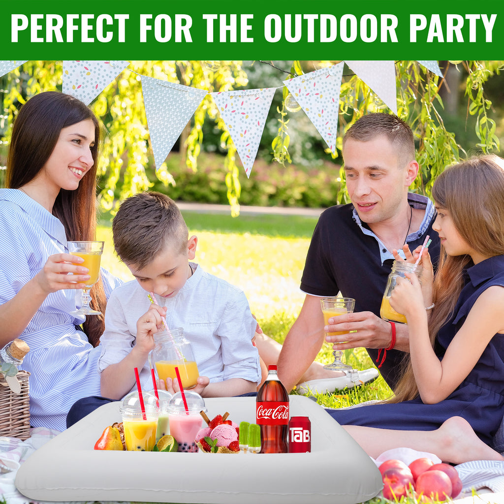 Outdoorwares inflatable Serving bar buffet - With Drain New INNOVATIVE VALVE For EASY Inflation / Deflation By Outdoorwares Food & Drink Holder For Pool Picnics, Barbeques & Parties – 28" x 22" x 4" -2 Pack